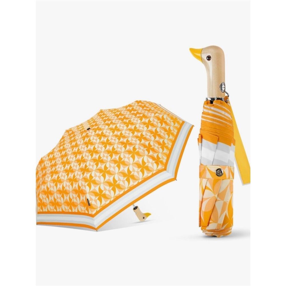 NEW Yellow Geometric Pattern Duck-Handle Umbrella